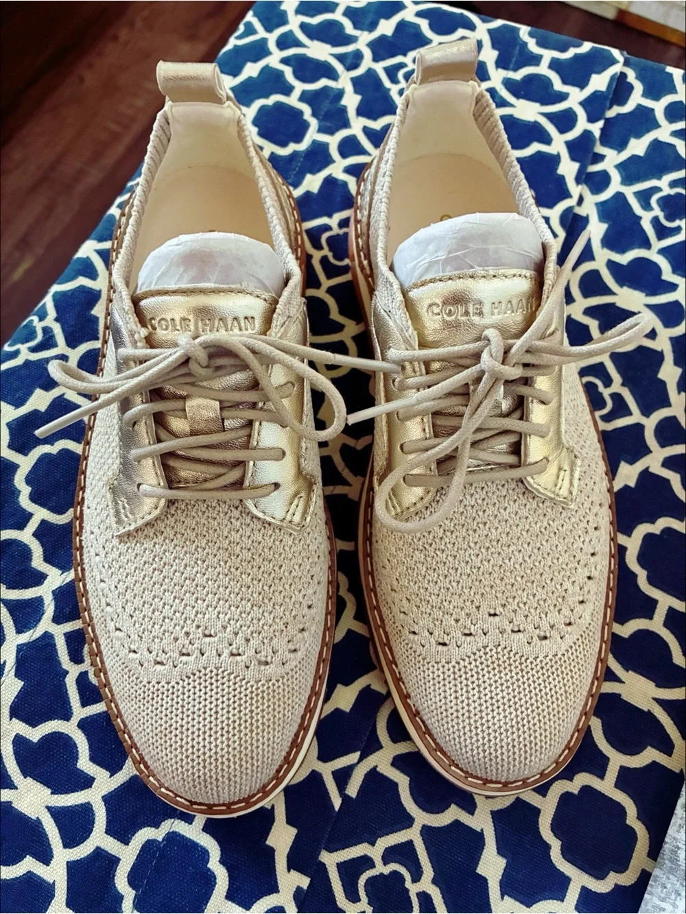 Cole Haan Women's ZERØGRAND Rella Stitchlite™ Oxfords in Ivory-Gold Metallic - Picture 7 of 9